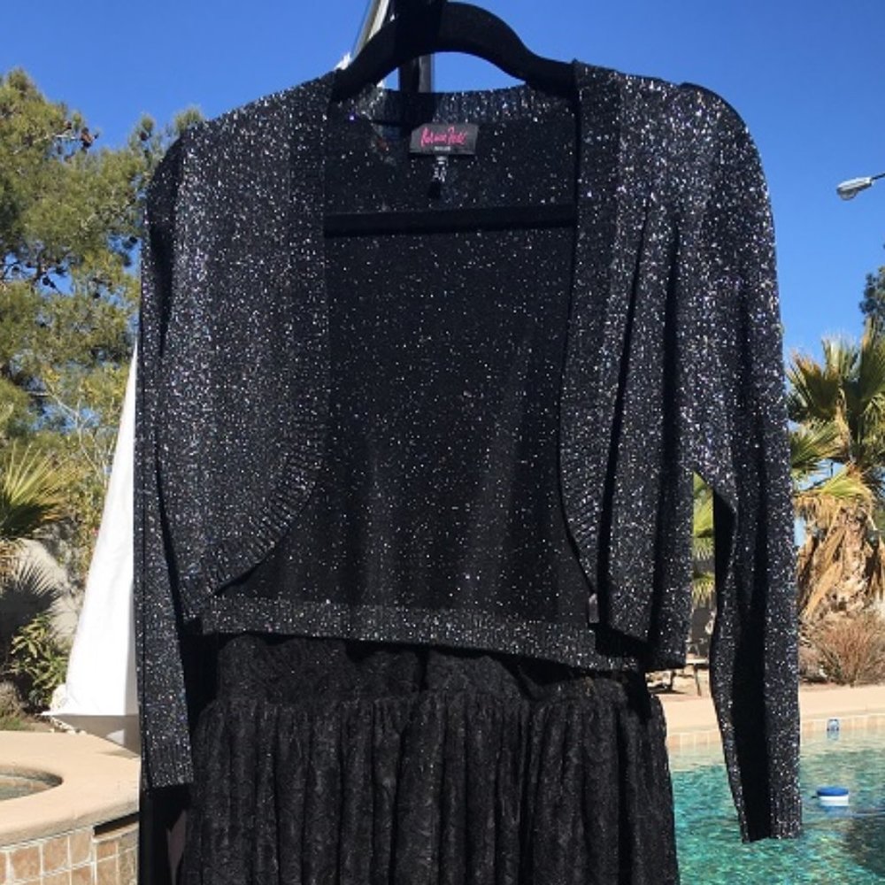 Sparkle Open-Front Crop Cardigan - Black
